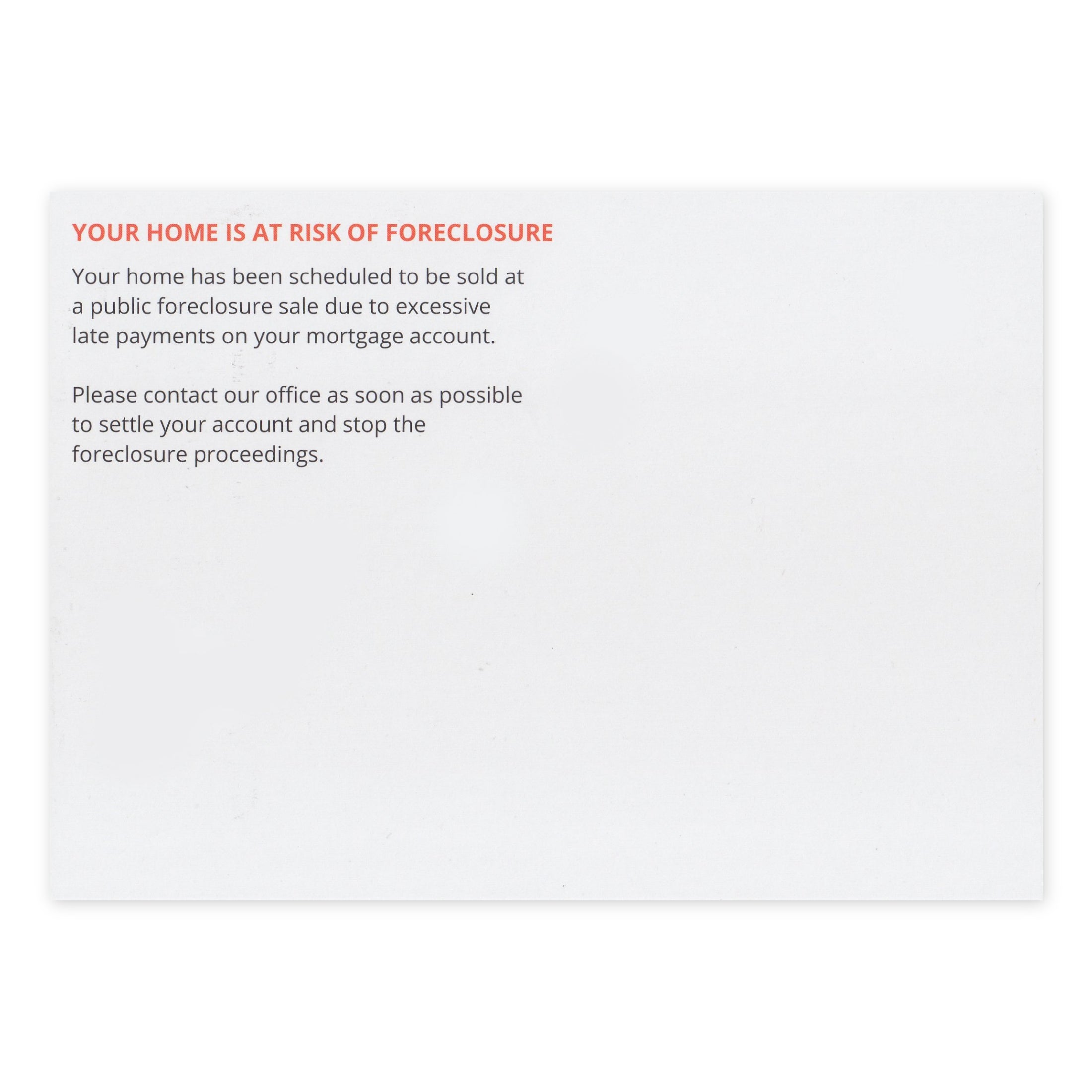 Prank Postcards (10-Pack, Fake Foreclosure Notice) - Back