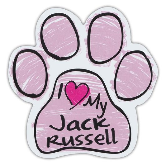 Magnet, Dog Paw, Pink Scribble, I Love My Jack Russell, 5.5