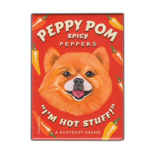 Magnet, Refrigerator Magnet, Peppy Pom Spicy Peppers, Pomeranian Dog, Vintage Advertising Art, 2.5