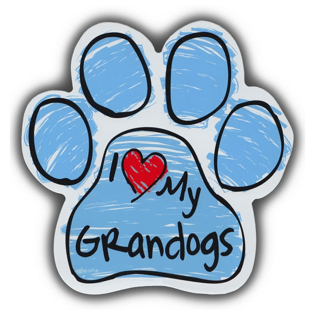 Blue Scribble Dog Paw Magnet - I Love My Grandogs