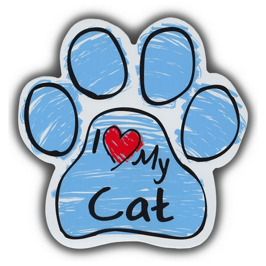 Magnet, Cat Paw, Blue Scribble, I Love My Cat, 5.5