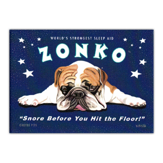 Magnet, Refrigerator Magnet, Zonko Sleep Aid, Bulldog, Vintage Advertising Art, 2.5