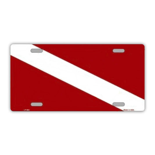License Plate, Metal Vanity Tag Cover, Dive Flag, Diver Down, 12