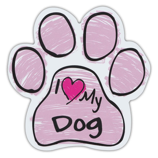 Magnet, Dog Paw, Pink Scribble, I Love My Dog, 5.5