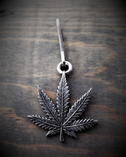 Zipper Pull, Metal, Pot Leaf (Marijuana), 1.25