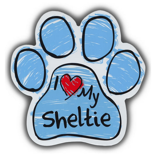 Magnet, Dog Paw, Blue Scribble, I Love My Sheltie, 5.5