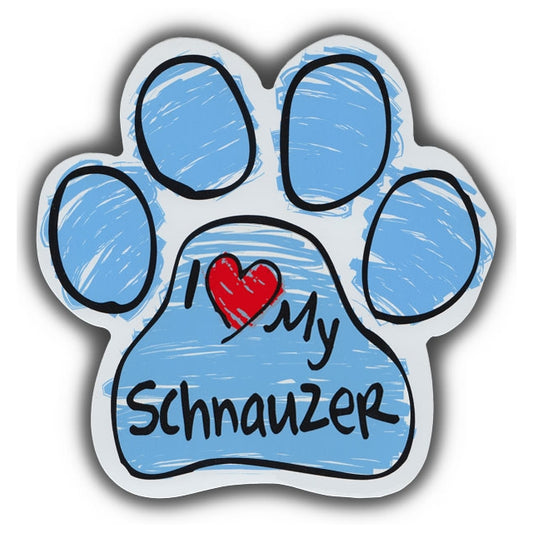 Magnet, Dog Paw, Blue Scribble, I Love My Schnauzer, 5.5