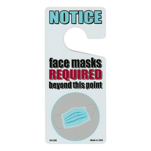 Door Knob Hanger, Metal, Notice, Face Masks Required Beyond This Point, 4