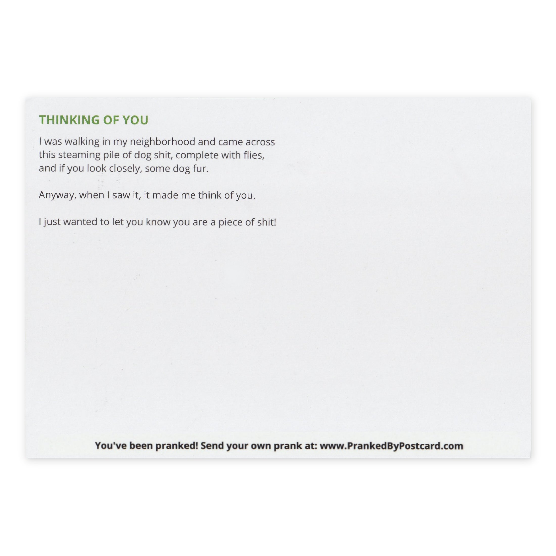 Prank Postcards (25-Pack, Thinking of You Dog Poop) - Back