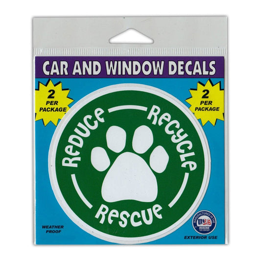 Window Decals, 2-Pack, Reduce, Recycle, Rescue Dog/Cat Paw, 4