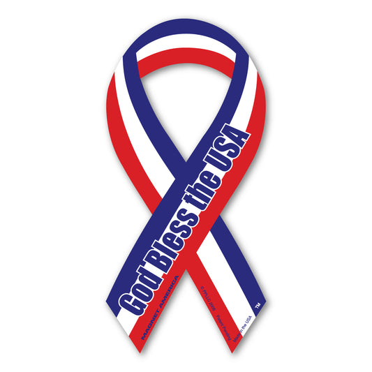 Magnet, Ribbon Shaped Magnet, God Bless The USA, United States Flag, 3.75