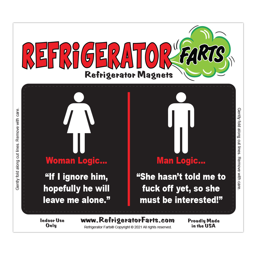 Funny Refrigerator Magnet, Man Versus Woman Sex Logic, 5" x 3"