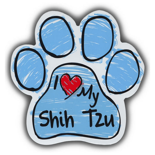 Magnet, Dog Paw, Blue Scribble, I Love My Shih Tzu, 5.5