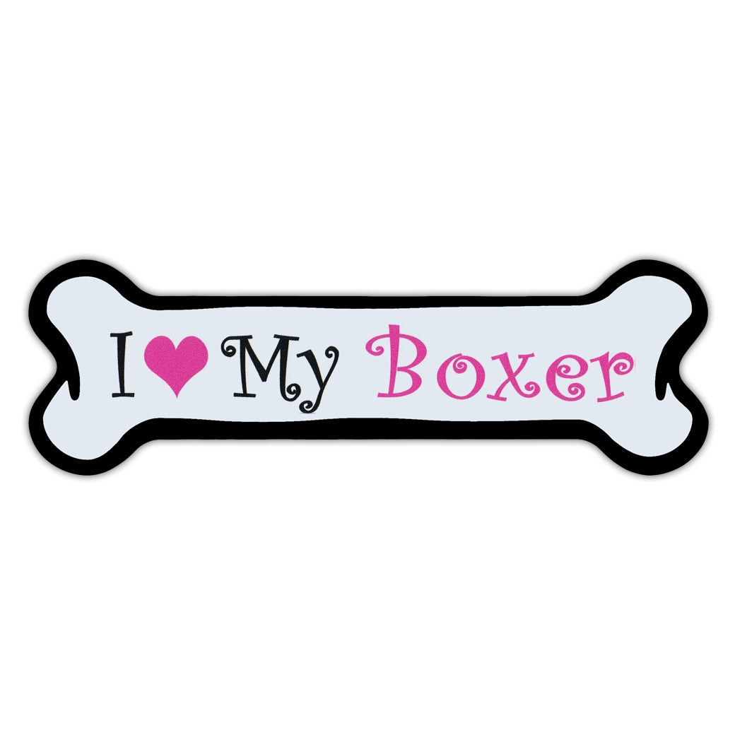 Pink Dog Bone Magnet - I Love My Boxer