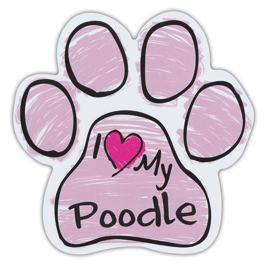Magnet, Dog Paw, Pink Scribble, I Love My Poodle, 5.5