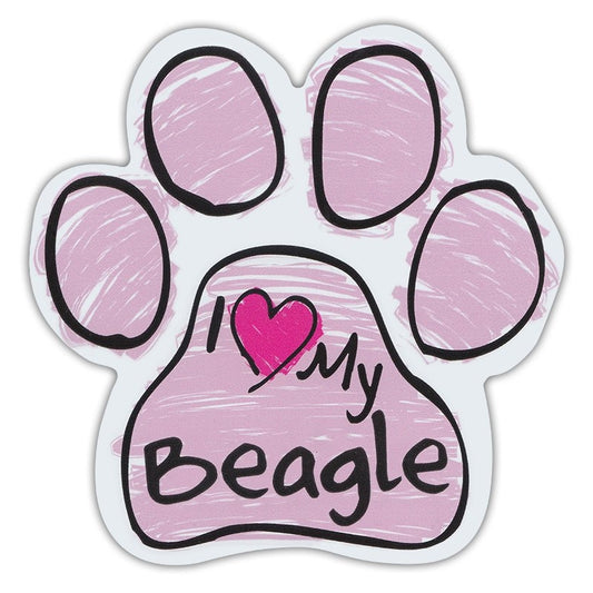 Magnet, Dog Paw, Pink Scribble, I Love My Beagle, 5.5