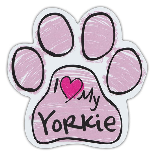 Magnet, Dog Paw, Pink Scribble, I Love My Yorkie, 5.5
