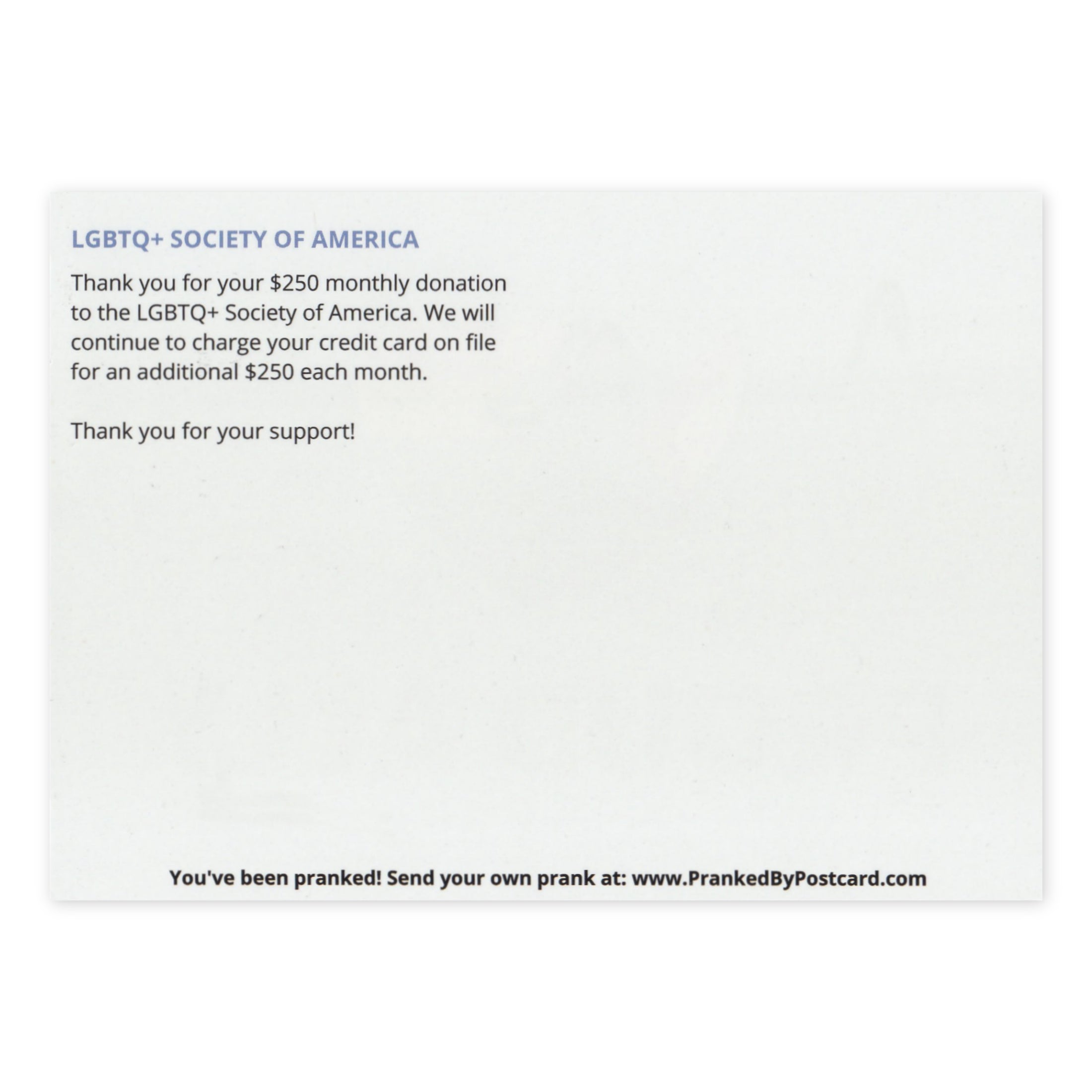 Prank Postcards (25-Pack, LGBTQ+ Society of America) - Back