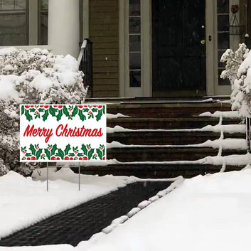 Sign, Yard Sign, Merry Christmas w/Holly Leaves, 18