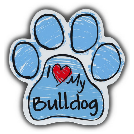 Magnet, Dog Paw, Blue Scribble, I Love My Bulldog, 5.5