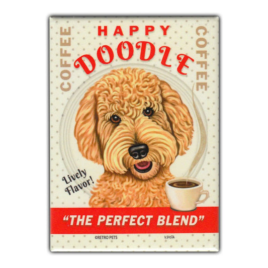 Magnet, Refrigerator Magnet, Happy Doodle Coffee, Goldendoodle, 2.5