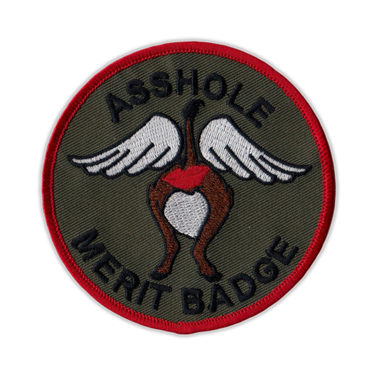 Patch, Embroidered Patch, Asshole Merit Badge, 3.5