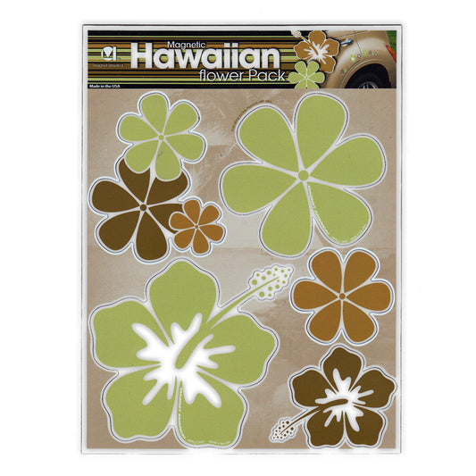 Magnets, Magnet Pack, Set of 5, Green/Brown Hawaiian Flowers, 2