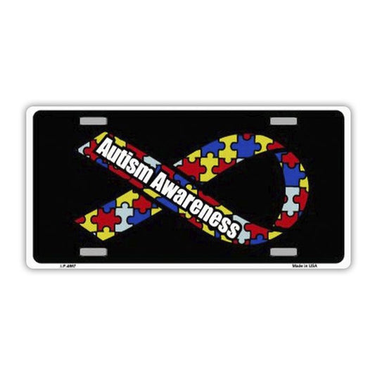 License Plate, Metal Vanity Tag Cover, Autism Awareness Ribbon, 12