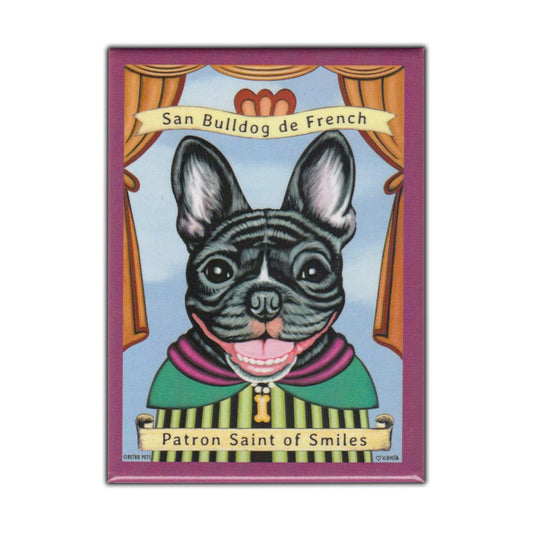 Magnet, Refrigerator Magnet, Patron Saint Dog Series, French Bulldog (Black), Vintage Advertising Art, 2.5