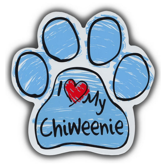 Magnet, Dog Paw, Blue Scribble, I Love My Chiweenie, 5.5