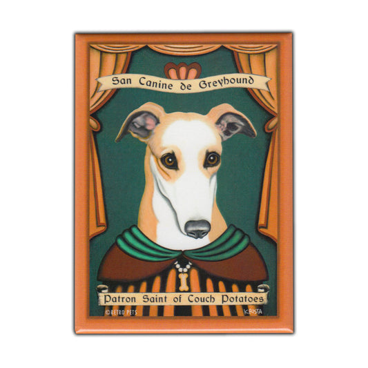 Magnet, Refrigerator Magnet, Patron Saint Dog Series, Greyhound, Vintage Advertising Art, 2.5