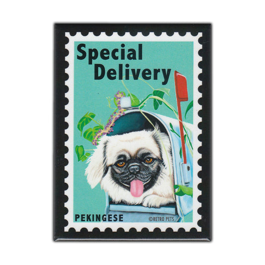 Magnet, Refrigerator Magnet, Postage Stamp Dog Series, Pekingese, Vintage Advertising Art, 2.5