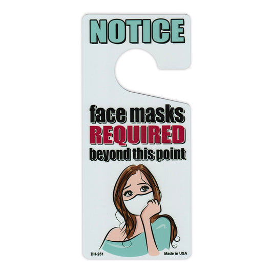 Door Knob Hanger, Metal, Notice, Face Masks Required Beyond This Point, White, 4