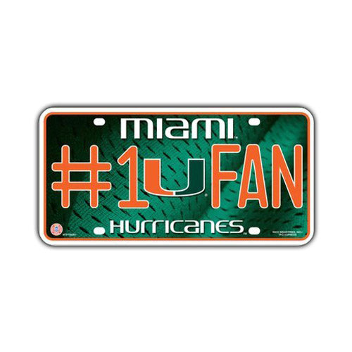 Embossed Aluminum License Plate Cover - University of Miami Hurricanes