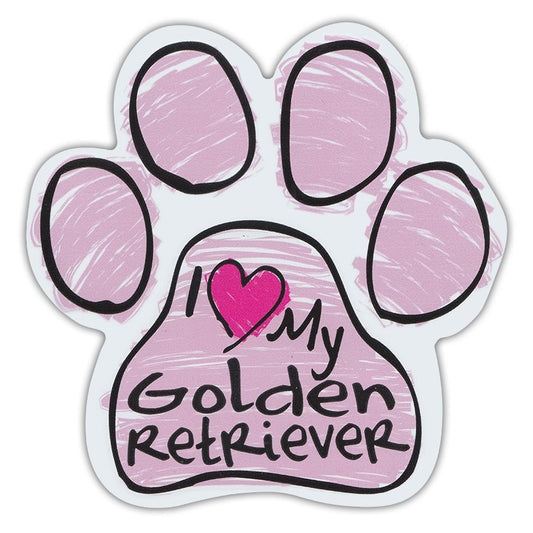 Magnet, Dog Paw, Pink Scribble, I Love My Golden Retriever, 5.5