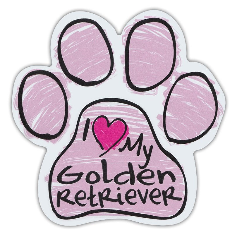 Pink Scribble Dog Paw Magnet - I Love My Golden Retriever