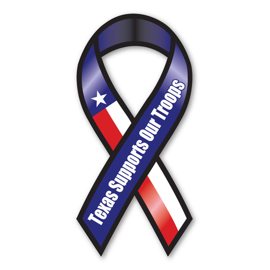Magnet, Ribbon Shaped Magnet, Texas Supports Our Troops, Military, 3.75