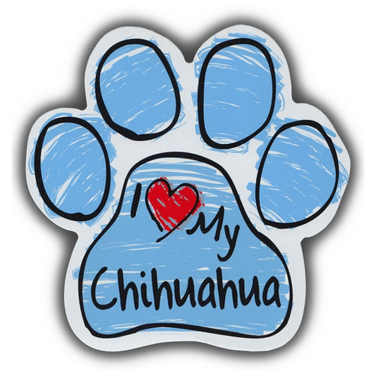 Magnet, Dog Paw, Blue Scribble, I Love My Chihuahua, 5.5