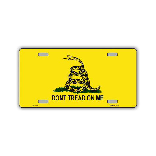 License Plate, Metal Vanity Tag Cover, Gadsden Flag, Don't Tread on Me, 12