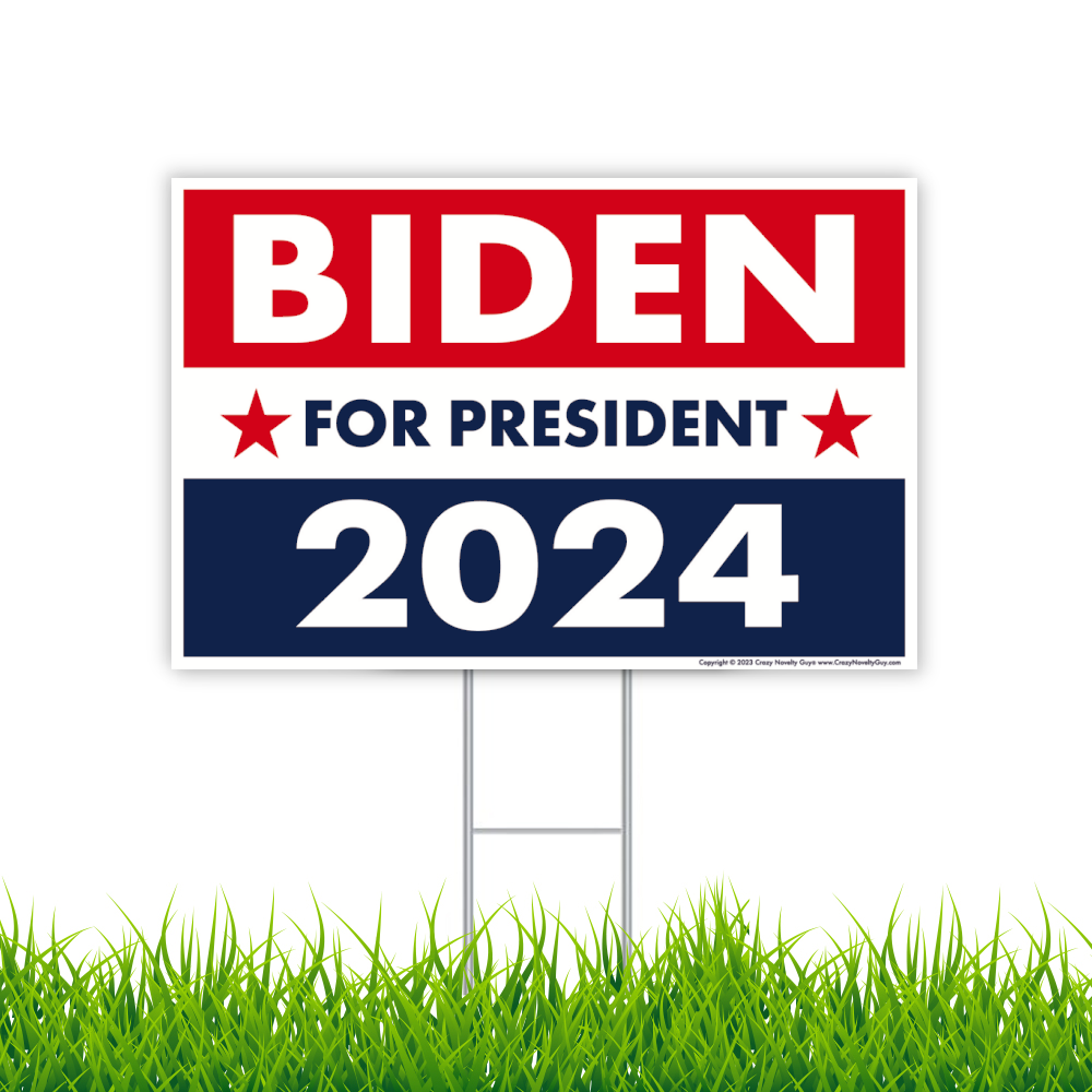 Yard Sign - Joe Biden For President 2024 (18" x 12") Shown With Grass