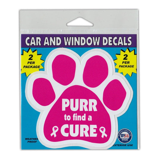 Window Decals, 2-Pack, Purr To Find A Cure (Breast Cancer Awareness), 4.5