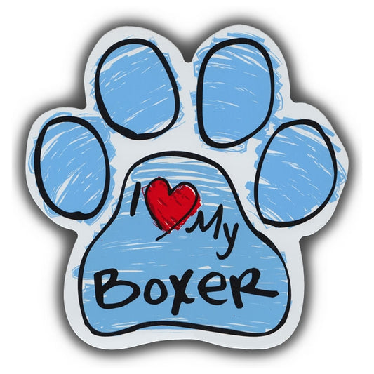 Magnet, Dog Paw, Blue Scribble, I Love My Boxer, 5.5