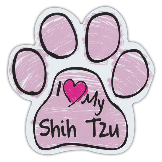 Magnet, Dog Paw, Pink Scribble, I Love My Shih Tzu, 5.5