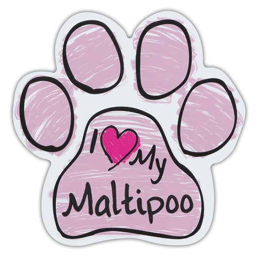 Magnet, Dog Paw, Pink Scribble, I Love My Maltipoo, 5.5