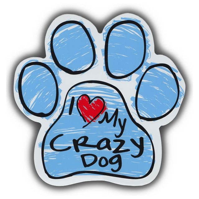 Blue Scribble Dog Paw Magnet - I Love My Crazy Dog