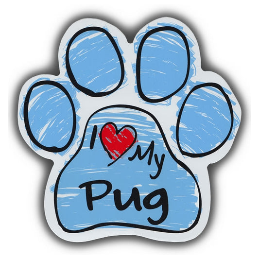 Magnet, Dog Paw, Blue Scribble, I Love My Pug, 5.5