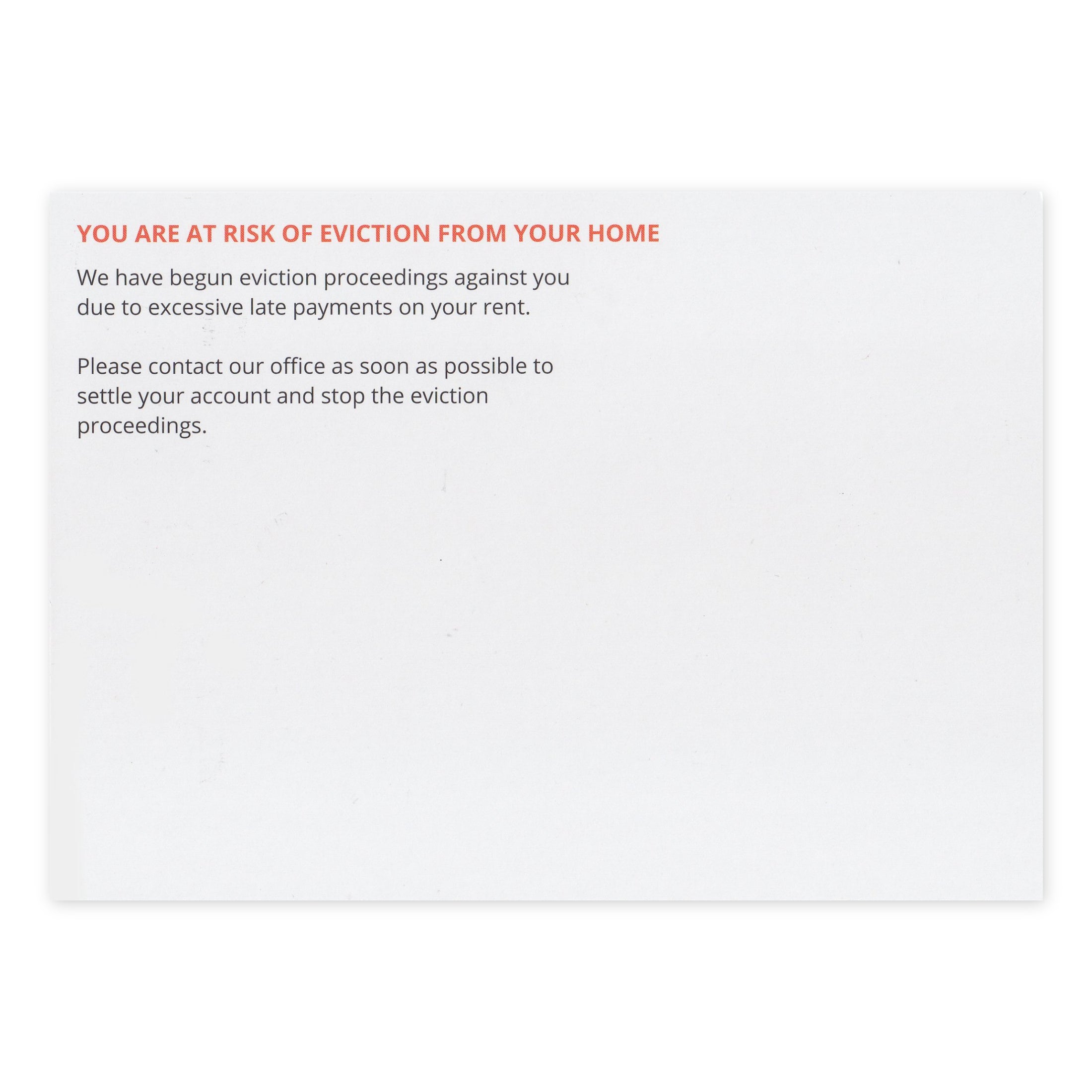 Prank Postcards (25-Pack, Fake Eviction Notice) - Back