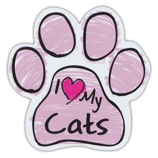 Magnet, Cat Paw, Pink Scribble, I Love My Cats, 5.5