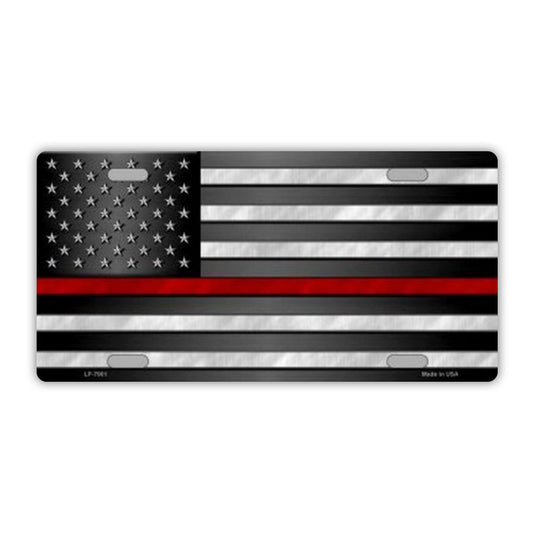 License Plate, Metal Vanity Tag Cover, United States Flag Thin Red Line, Firefighter, 12