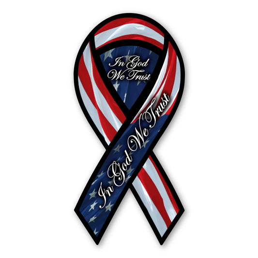 Magnet, Ribbon Shaped Magnet, In God We Trust, United States Flag, 3.75